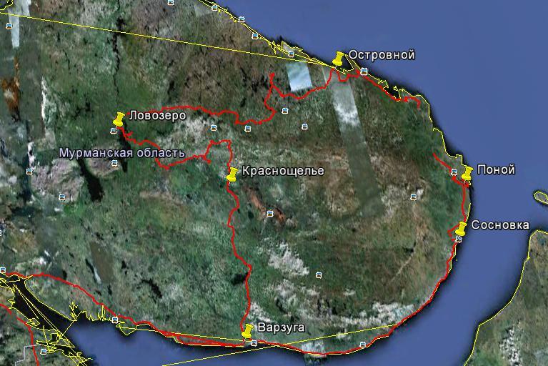 Кольский полуостров спутниковая карта